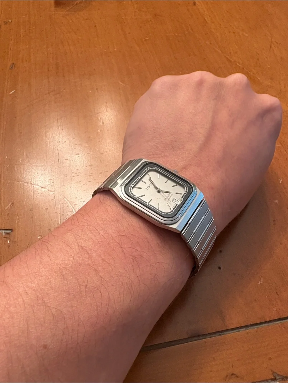 Tissot Silver and Black Square Dial Stainless Steel Watch 29.5-30mm